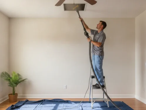 Technician performing professional air duct cleaning in a Fort Myers home