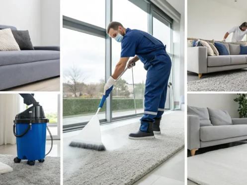 Using a wet-dry vacuum to extract water from a soaked carpet.