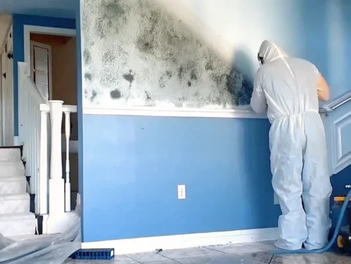 Mold remediation technician inspecting a Southwest Florida home for water damage and mold growth