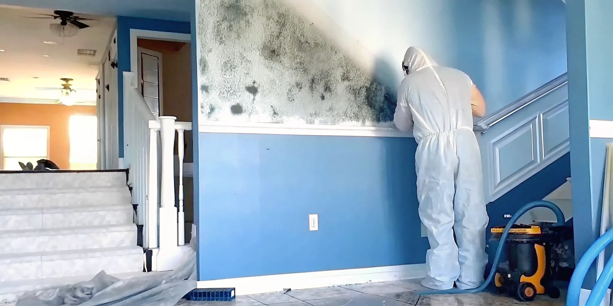 Mold remediation technician inspecting a Southwest Florida home for water damage and mold growth