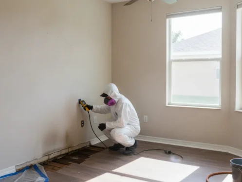 Property restoration companies assessing water damage in a Southwest Florida home